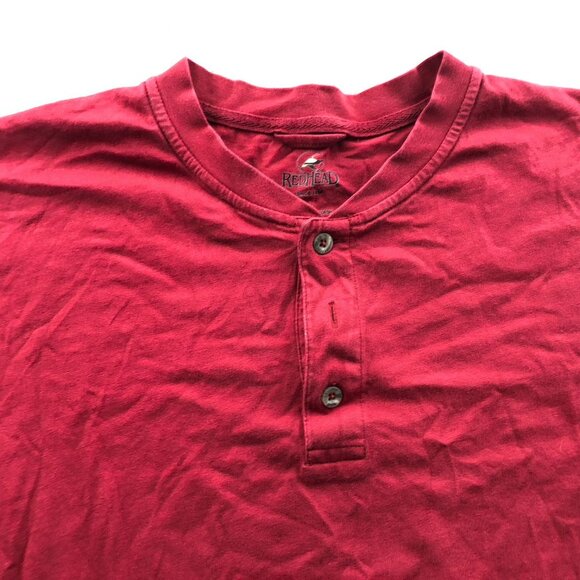 RedHead Mens Henley T-Shirt Large Short Sleeve Casual Pullover 100% Cotton Red - Picture 7 of 14